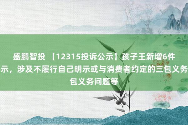 盛鹏智投 【12315投诉公示】孩子王新增6件投诉公示，涉及不履行自己明示或与消费者约定的三包义务问题等