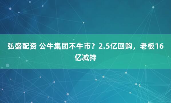 弘盛配资 公牛集团不牛市？2.5亿回购，老板16亿减持