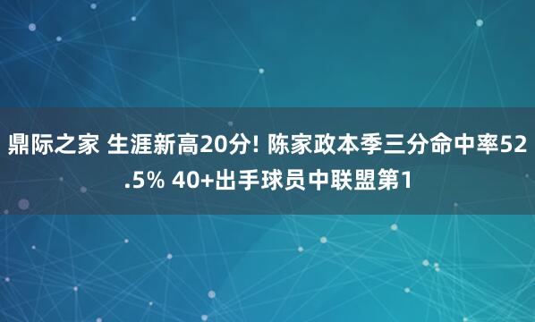 鼎际之家 生涯新高20分! 陈家政本季三分命中率52.5% 40+出手球员中联盟第1
